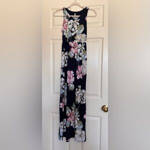 Bellamie Navy Maxi Dress with Pink and White Floral Print